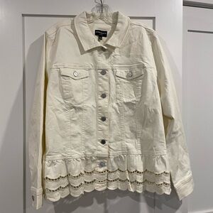 Susan Graver Cream Jean Jacket with Lace Hem